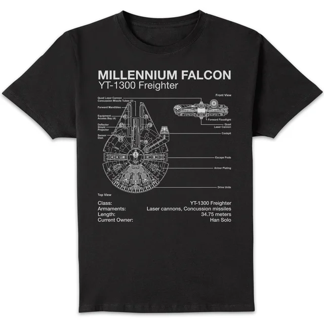 Star Wars Millennium Falcon Sketch Unisex T-Shirt - Black