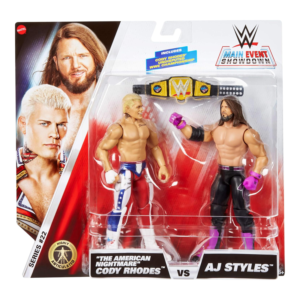 WWE Main Event Showdown 2-Pack Series 22 Cody Rhodes & AJ Styles Action Figures (6") Image 1