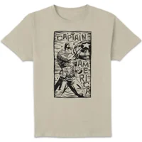 Marvel Captain America Line Art Unisex T-Shirt - Cream - undefined undefined