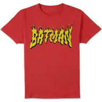 DC Comics Batman Text Fire Unisex T-Shirt - Red - undefined undefined
