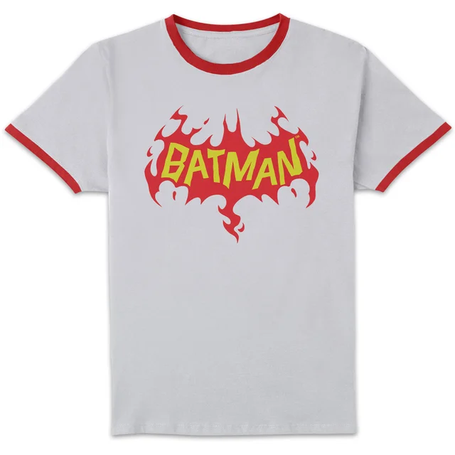 DC Comics Batman Flame Unisex Ringer T-Shirt - White/Red