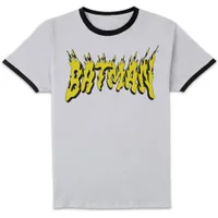 DC Comics Batman Text Fire Unisex Ringer T-Shirt - White/Black