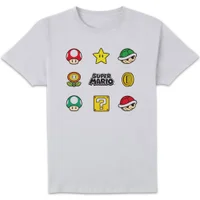 Nintendo Super Mario Items Unisex T-Shirt - White - undefined undefined