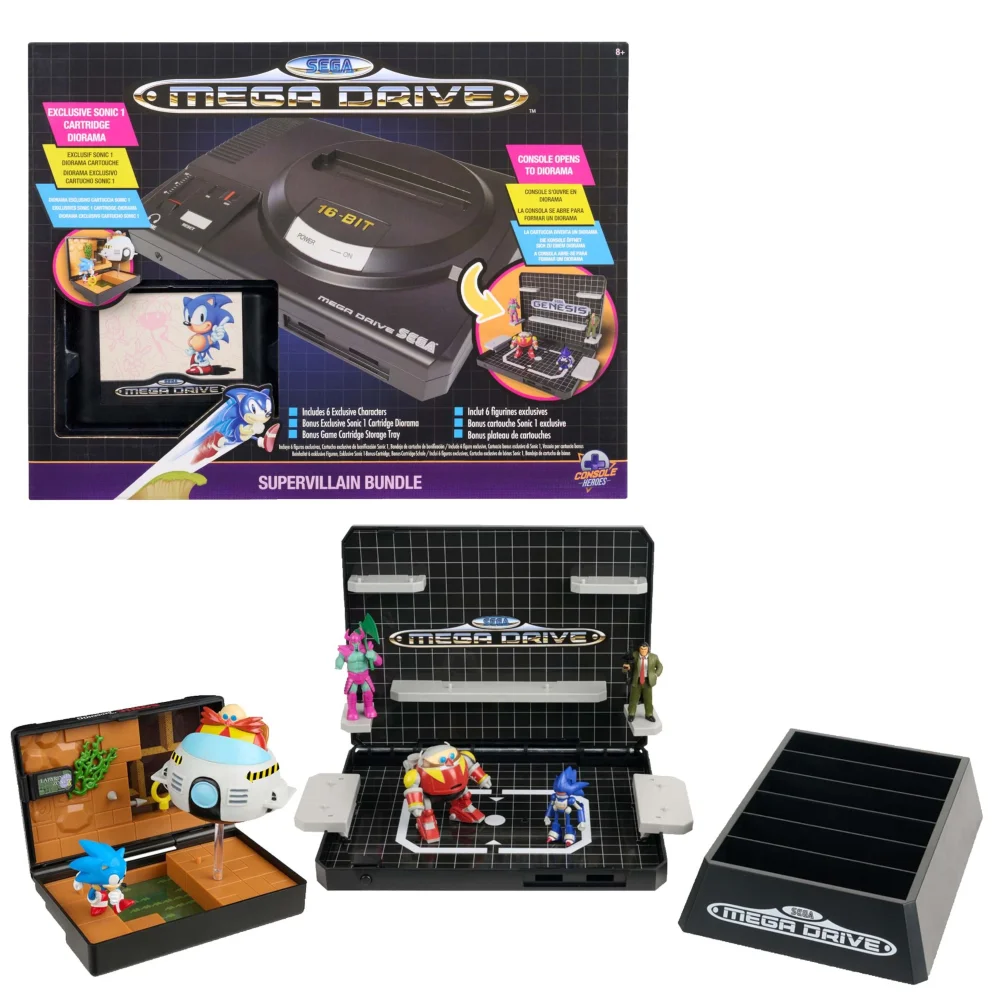 Console Heroes Sega Mega Drive Console & Sonic The Hedgehog Supervillain Bundle Diorama Image 1