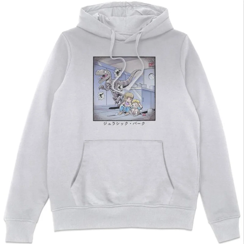 Jurassic Park Anime Raptor Scene Anime Hoodie - White - S Image 1