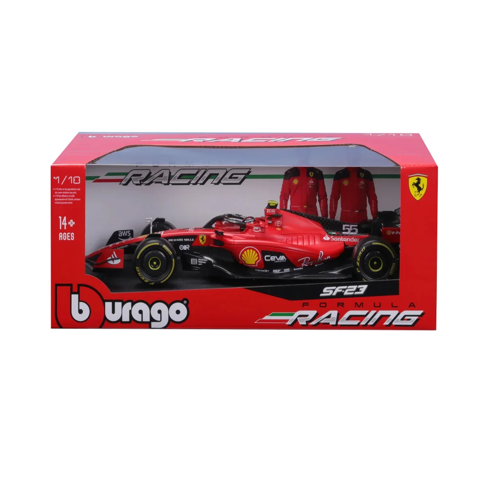 Bburago F1 2023 Ferrari SF-23 Sainz With Helmet 1:18 Scale Model Image 1