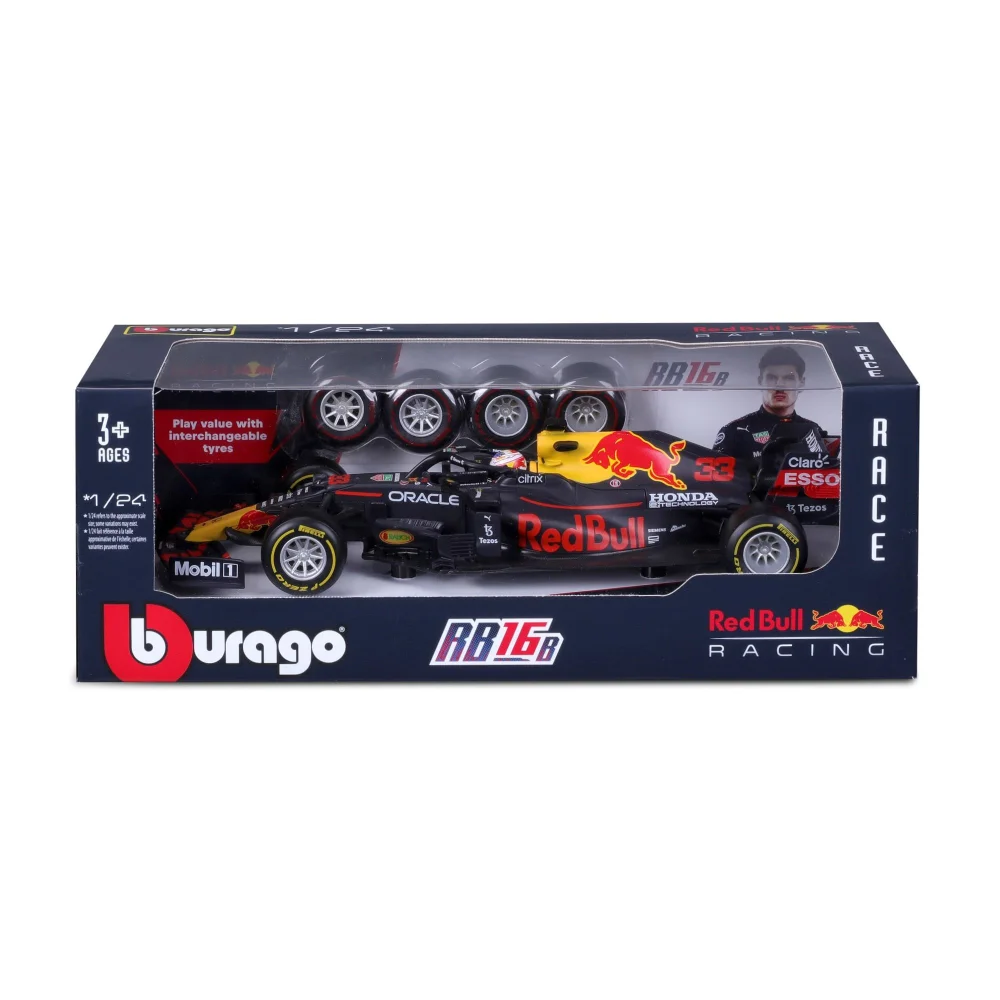 1:24 F1 RED BULL TOY TYRE CHANGING RACING CAR (2021) VERSTAPPEN PLAYSET Image 1