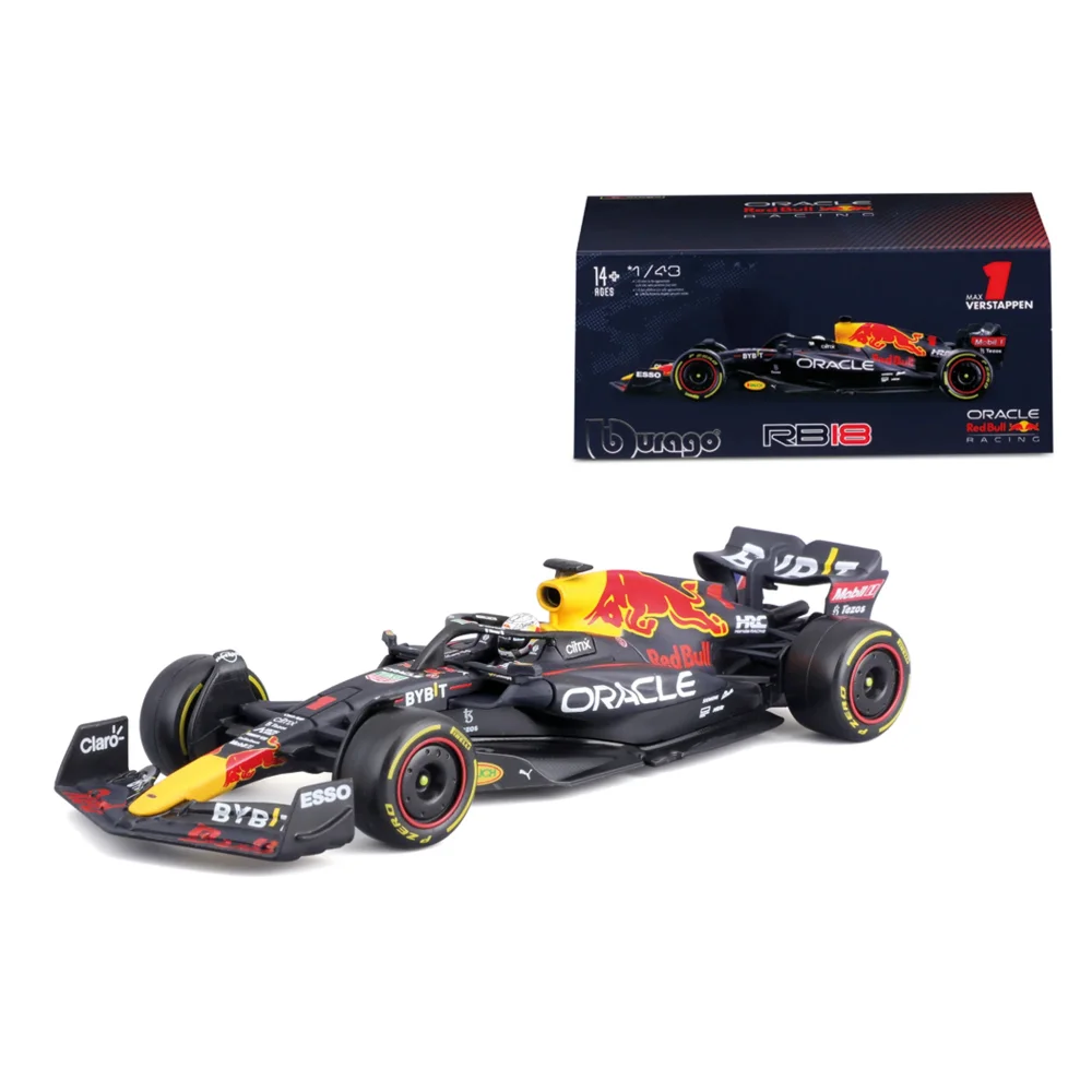 Bburago F1 Red Bull Racing RB18 2022 With Verstappen Helmet 1:43 Scale Model Image 1
