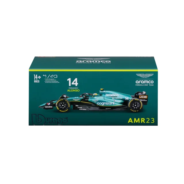 Bburago F1 Aston Martin 2023 AMR23 With Alonso Helmet 1:43 Scale Model