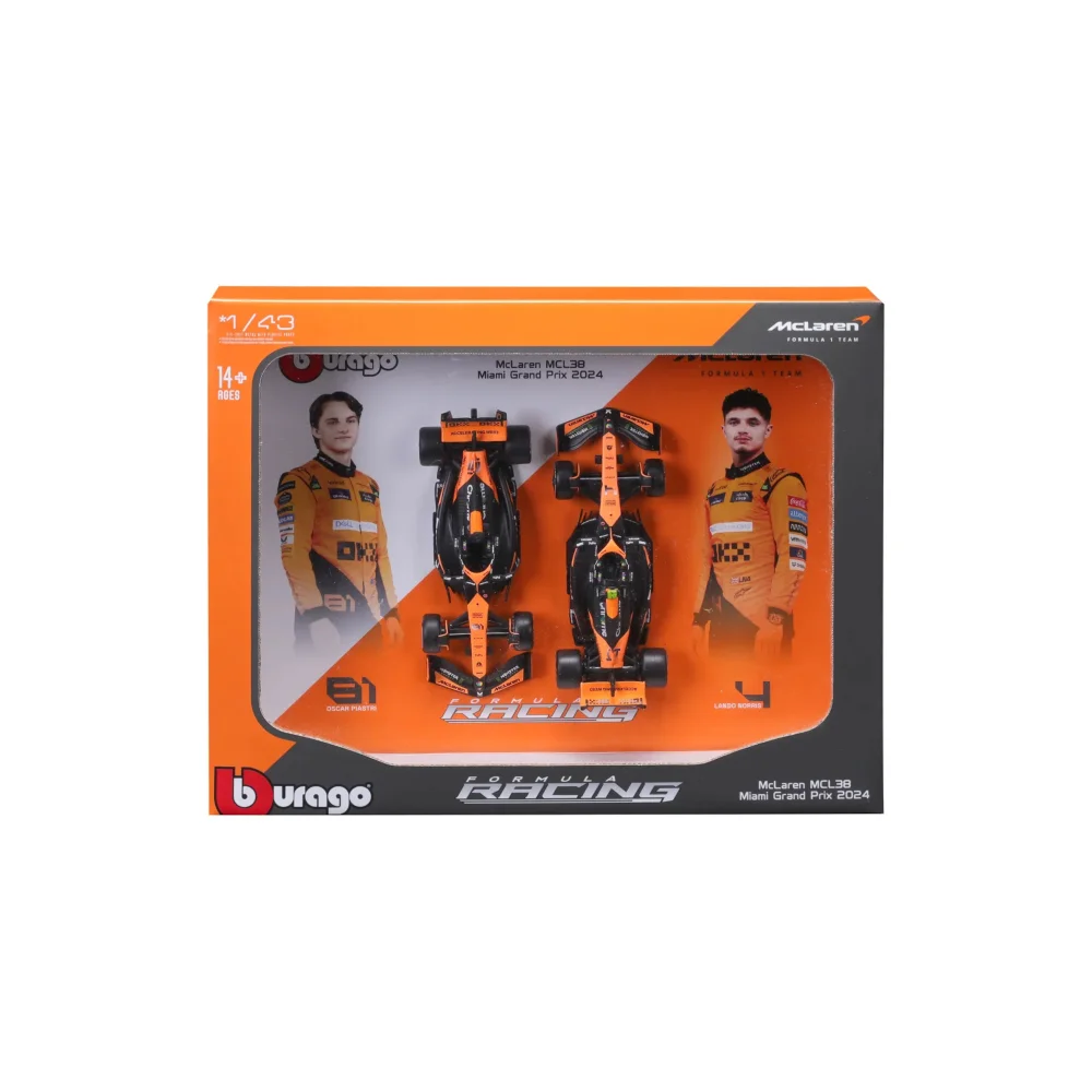 Bburago F1 Mclaren MCL38 2024 Two Pack Norris And Piastri 1:43 Scale Model Set Image 1