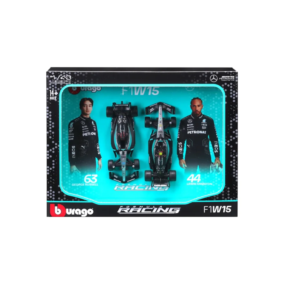 Bburago F1 Mercedes AMG W15 2024 Two Pack Hamilton And Russell 1:43 Scale Model Set Image 1