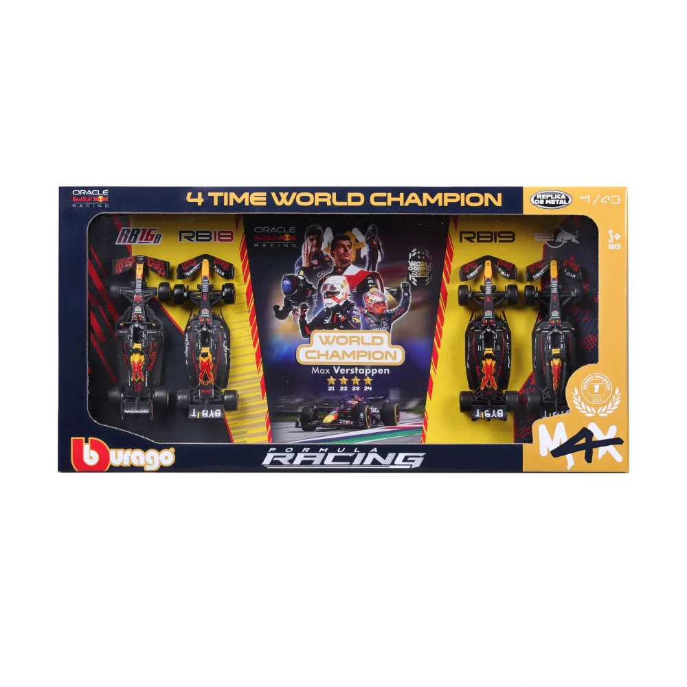 Bburago F1 Red Bull Racing 4 Pack Max Verstappen Four Times World Champion 1:43 Scale Collectible Set Image 1