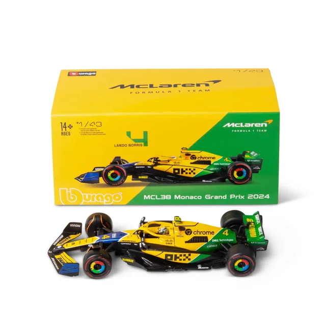 Bburago F1 Mclaren MCL38 2024 With Norris Helmet Senna Livery 1:43 Scale Model