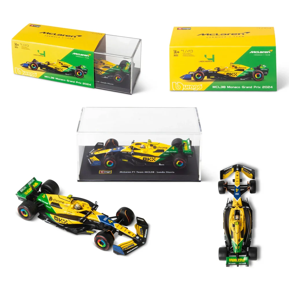 Bburago F1 Mclaren MCL38 2024 With Norris Helmet Senna Livery 1:43 Scale Model Image 1