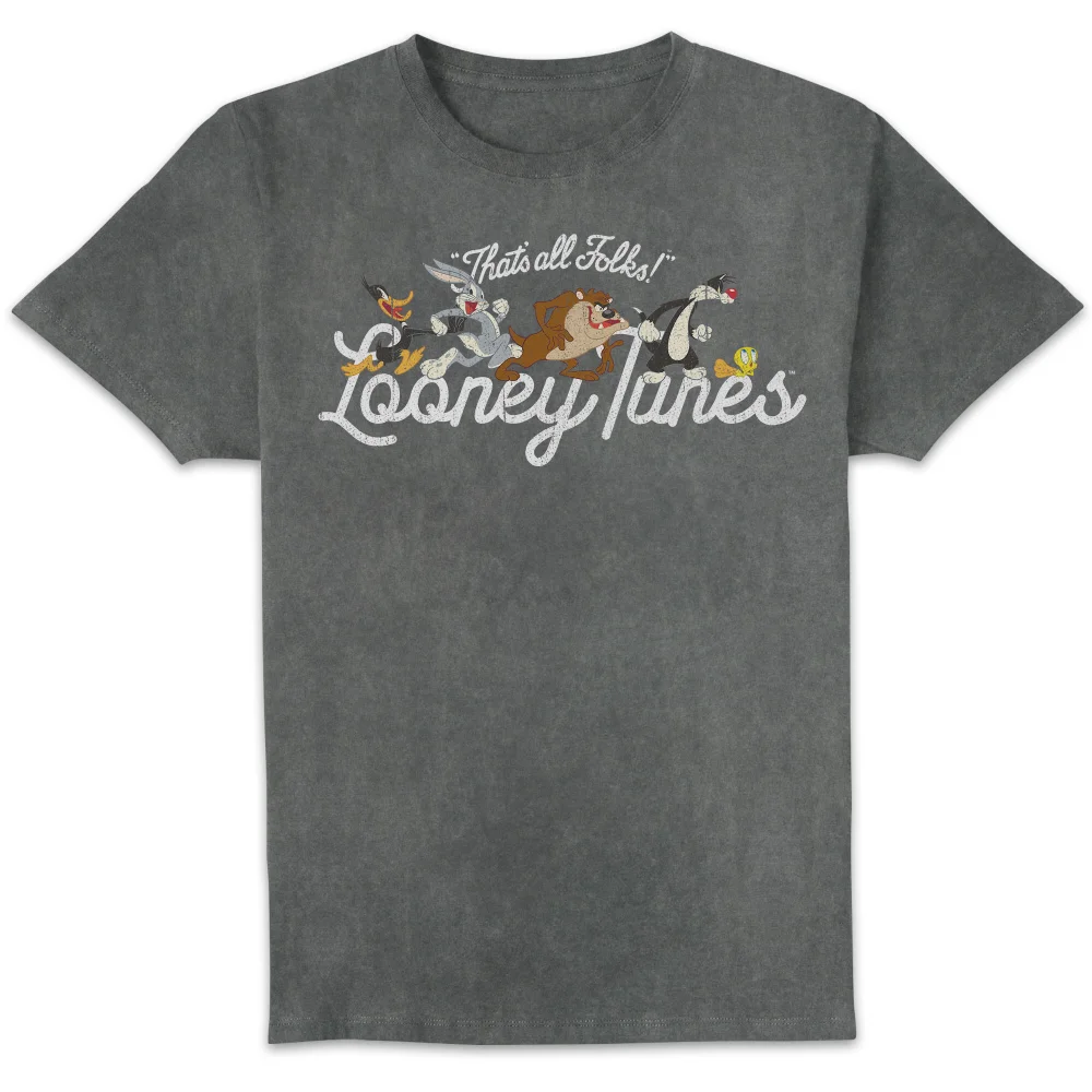 Looney Tunes Retro Lineup Unisex T-Shirt - Black Acid Wash - L Image 1
