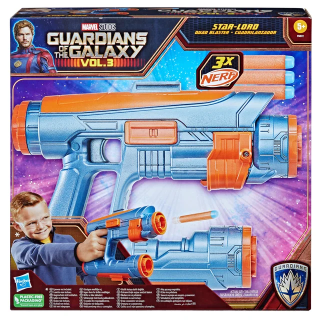 Marvel Studios' Guardians of the Galaxy Vol. 3 Nerf Star-Lord Quad Blaster Role Play Toy, 3 Darts