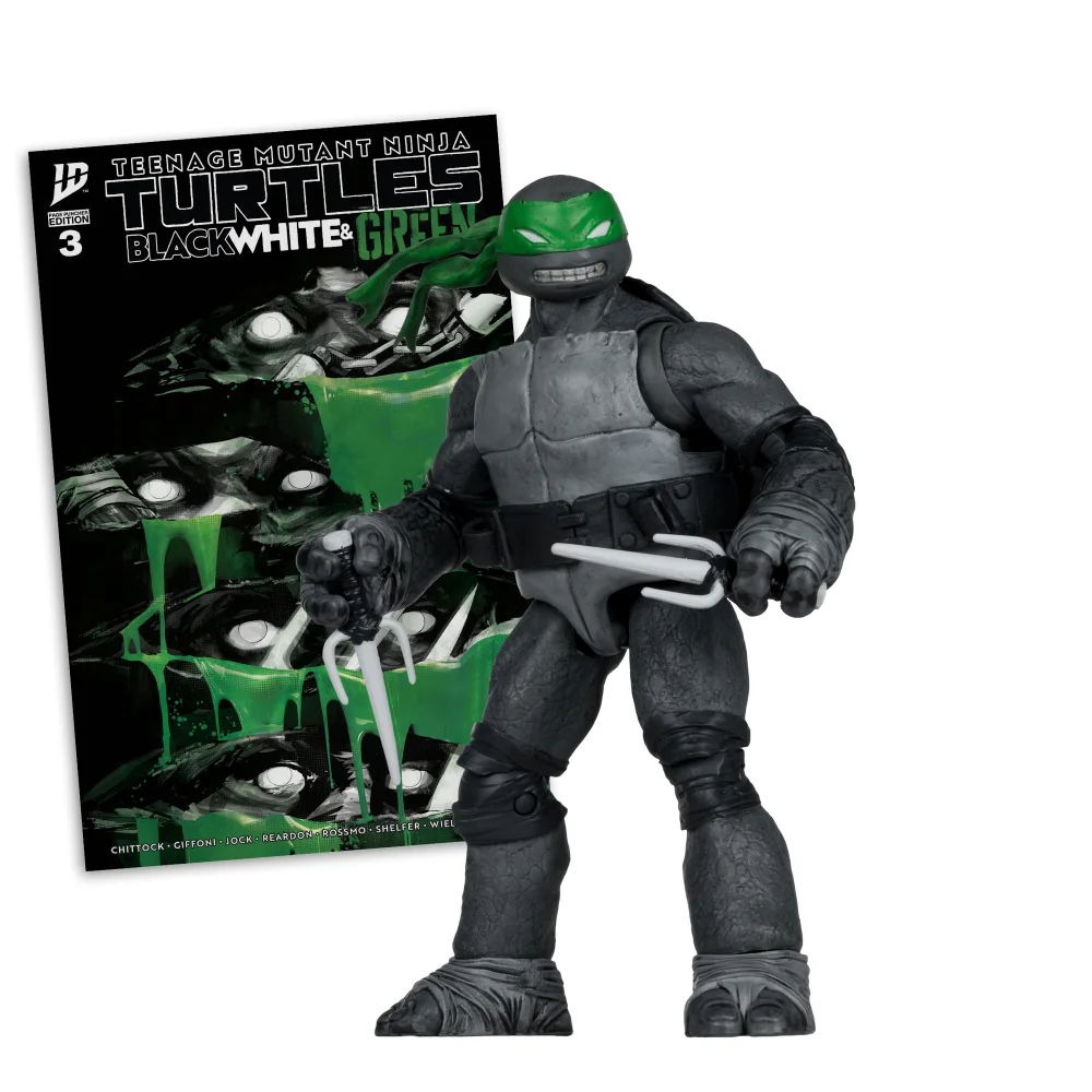 TMNT 5in Figure with Comic – Raphael (Black White & Green Variant) Image 1