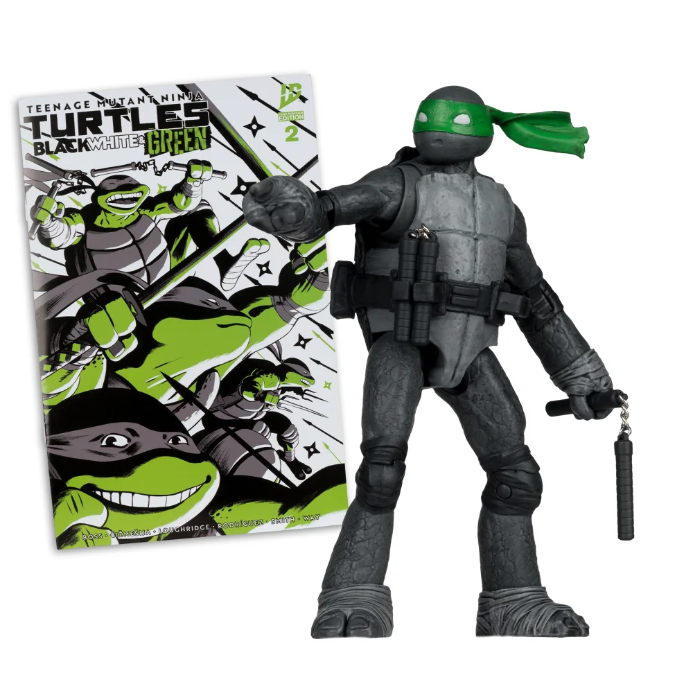 TMNT 5in Figure with Comic – Michelangelo (Black White & Green Variant) Image 1