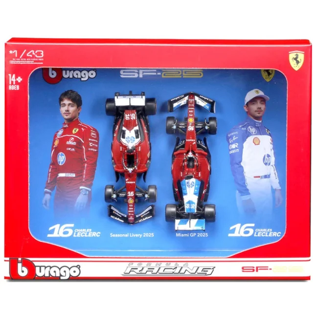Bburago F1 Ferrari SF-25 2025 Leclerc Driver Two Pack 1:43 Scale Model