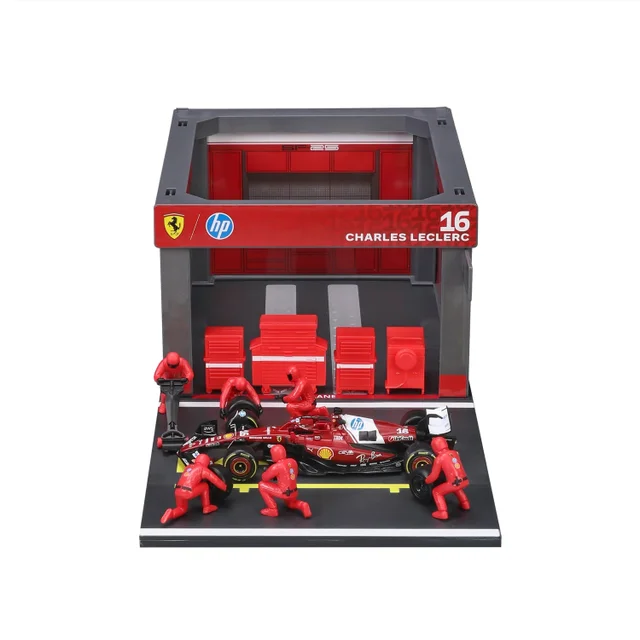 Bburago F1 Ferrari SF-25 2025 Pit Pass Diorama Leclerc 1:43 Scale Model