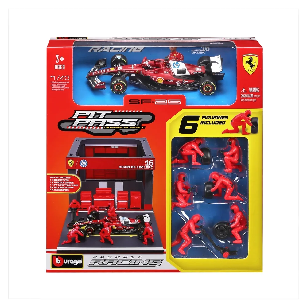 Bburago F1 Ferrari SF-25 2025 Pit Pass Diorama Leclerc 1:43 Scale Model Image 1