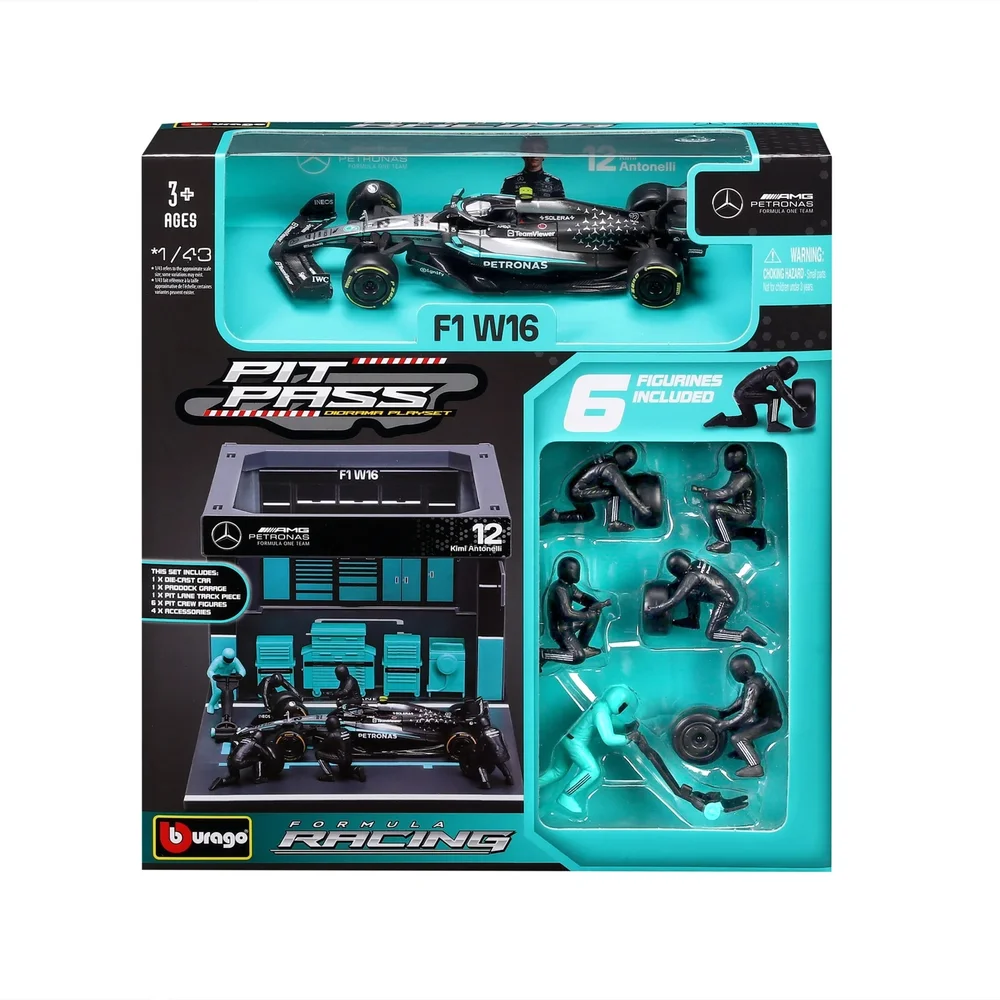 Bburago F1 Mercedes AMG W16 2025 Pit Pass Diorama Antonelli 1:43 Scale Model Image 1