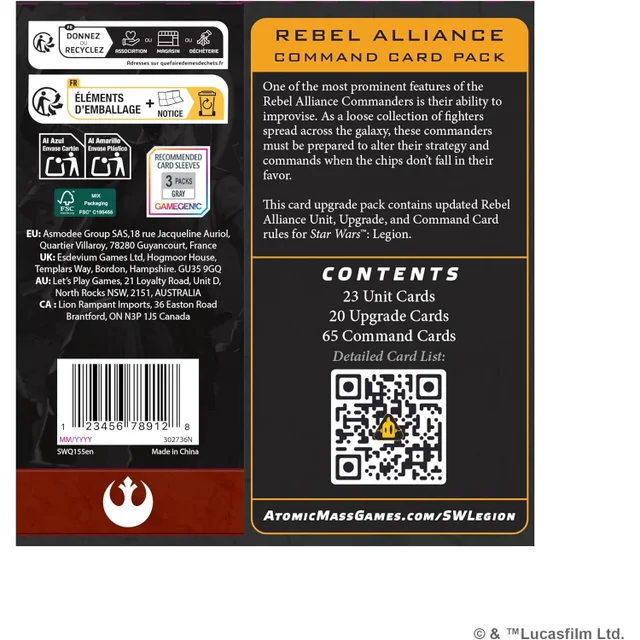Star Wars: Legion Rebel Alliance Command Card Pack Miniatures Expansion
