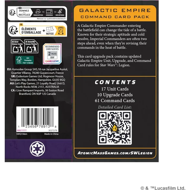 Star Wars: Legion Galactic Empire Command Card Pack Miniatures Expansion