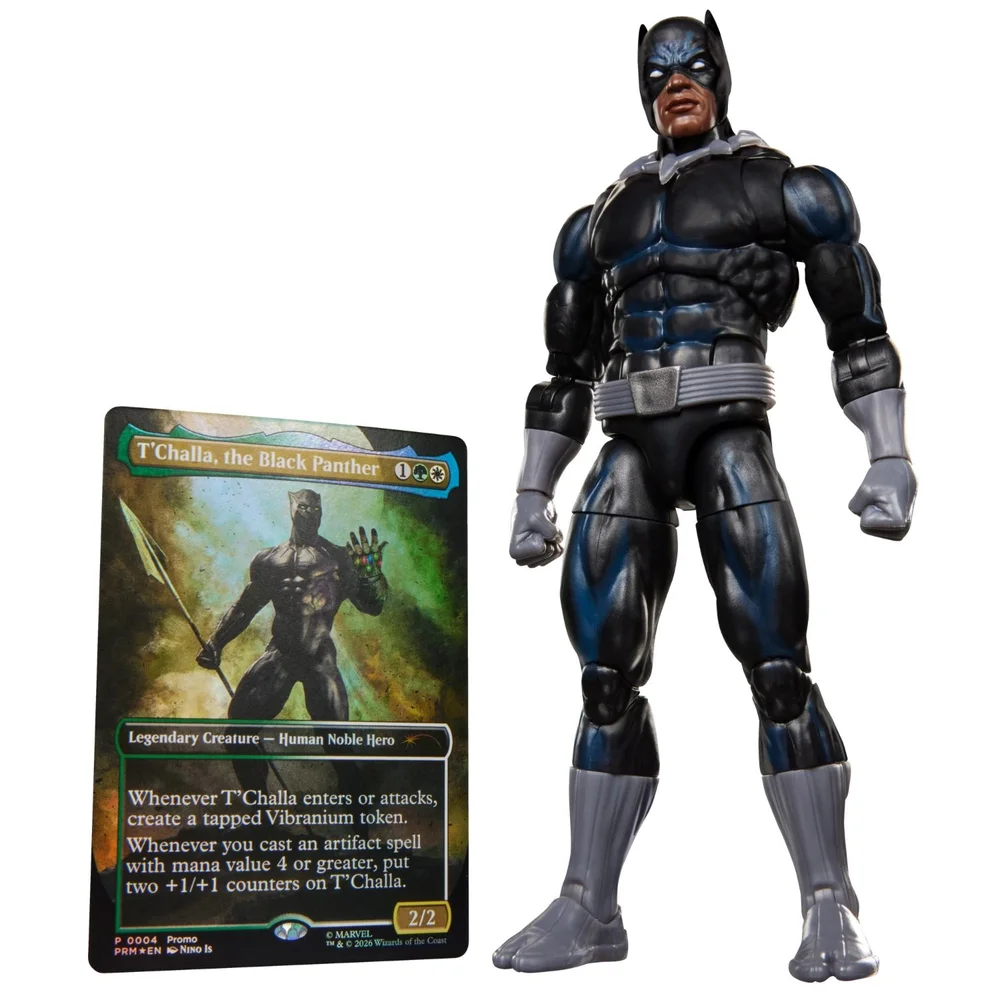 Marvel Legends Series Marvel Super Heroes Magic: The Gathering Black Panther, Action Figure plus Exclusive Foil Trading Card Image 1